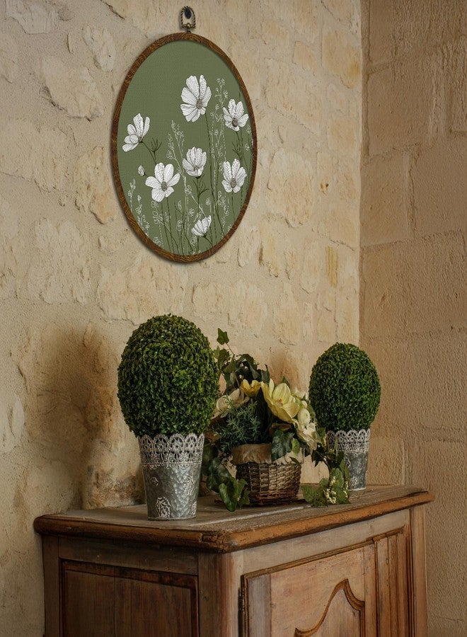 KLYTINK Retro Green Floral Round Wall Art 10"x10", Linen Canvas Botanical Print, Vintage Landscape Aesthetic Wall Decor for Bedroom, Living Room, Home Decoration,Gift for Christmas (BY803) - Image 4